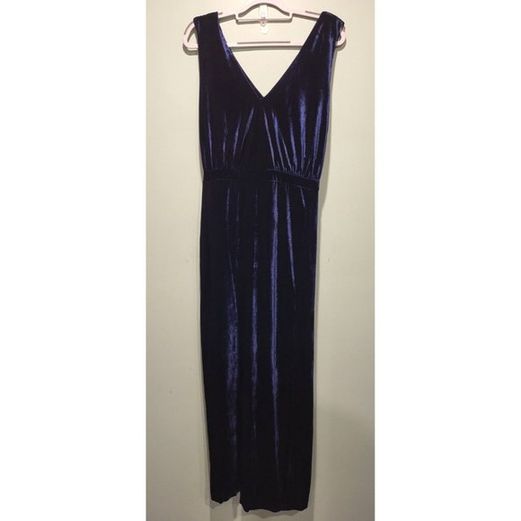 New Modcloth X Collectif Angel Navy Blue Velvet Maxi Dress Sleeveless Slit Sz 16 - Picture 2 of 9